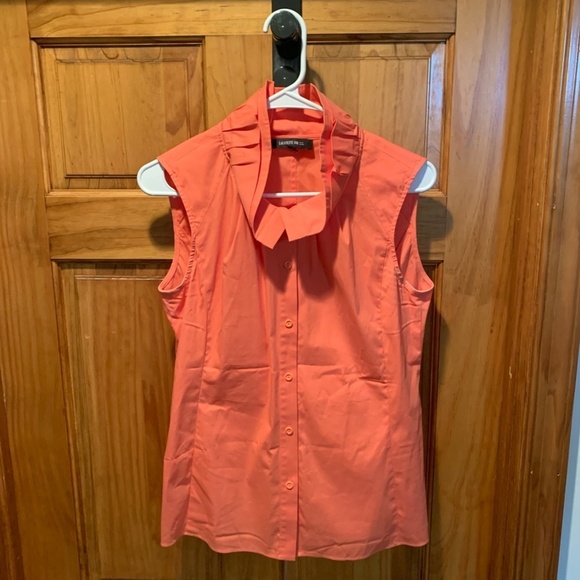 Lafayette 148 New York Ruffle Collar Sleeveless Blouse in Orange Size 4 - Picture 2 of 4
